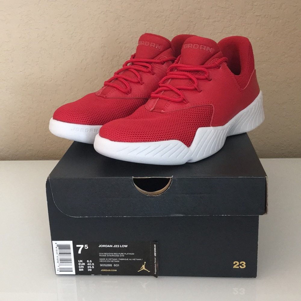 NIB, Jordan J23 Low.  Gym Red - Pure Platinum, 7.5